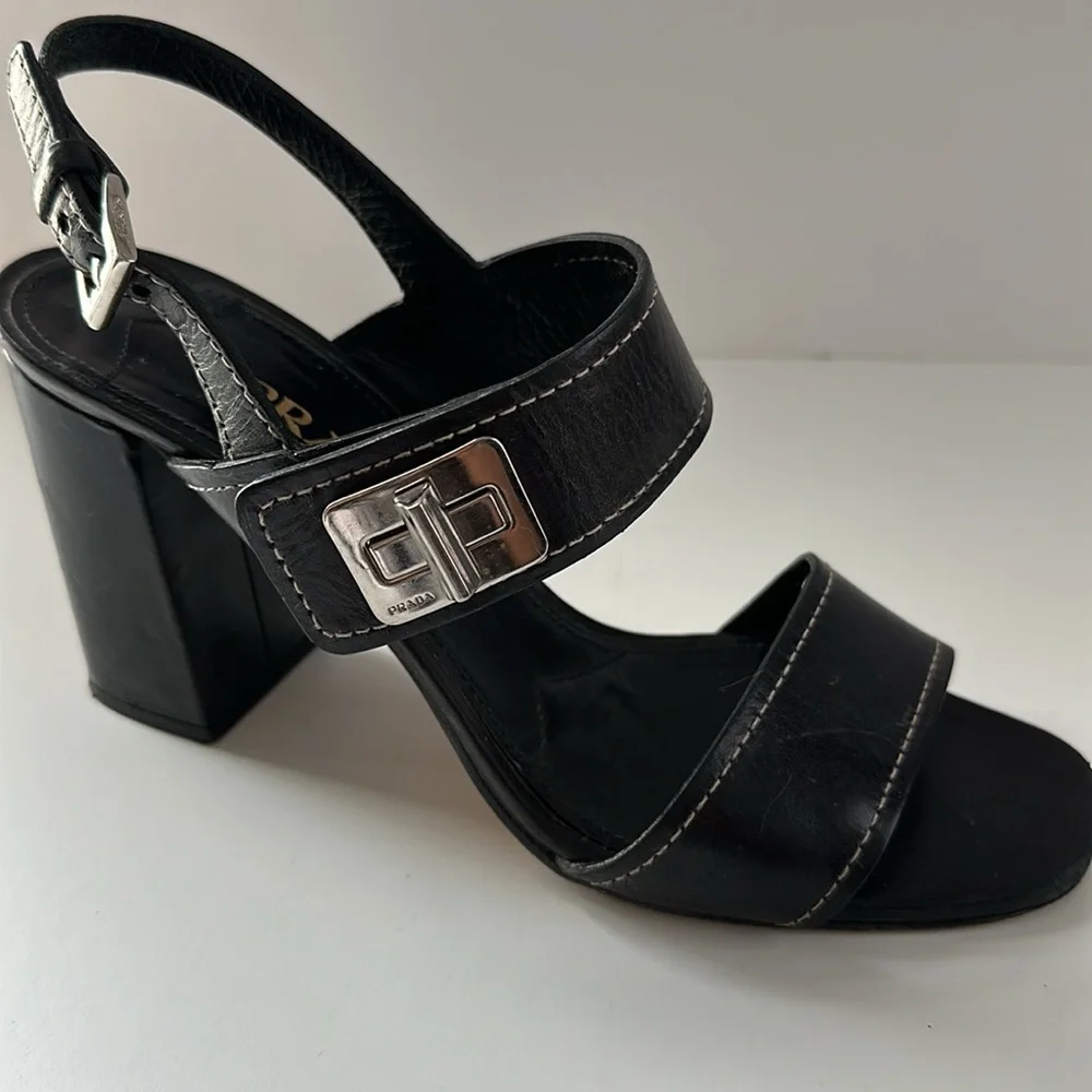 PRADA Block High Heel Sandals Sz 39 - Picture 2 of 16